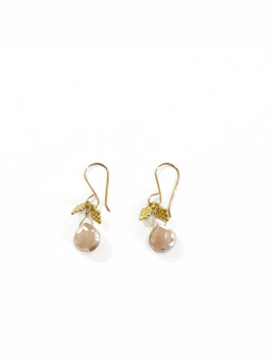 Pink Moonstone With Gold Charm Earrings