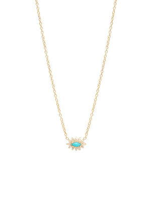 14k Turquoise & Diamond Cluster Necklace