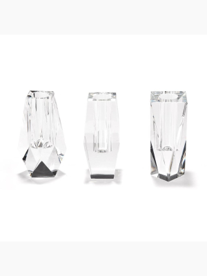 Faceted Hand-cut Crystal Glass Bud Vases In Gift Box