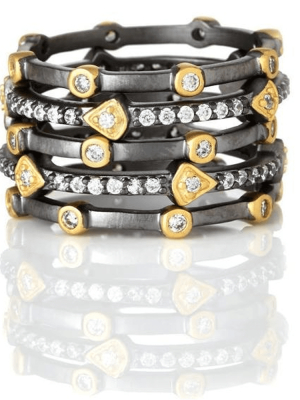 Freida Rothman Mixed Thin Bezel Ring Stack -  5-stack Rings