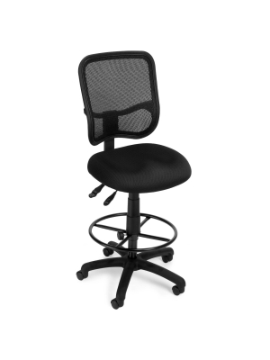 Comfort Series Mid Back Ergonomic Mesh Swivel Armless Task Chair With Drafting Kit Black - Ofm