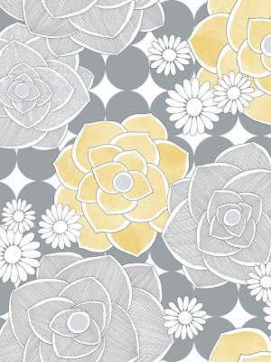 Retro Floral Peel-and-stick Wallpaper In Yellow And Grey By Nextwall