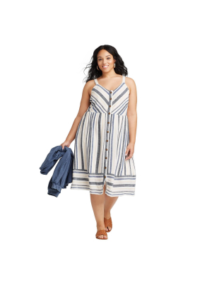 Women's Plus Size Striped Sleeveless V-neck Button-front Sun Dress - Universal Thread™ Blue