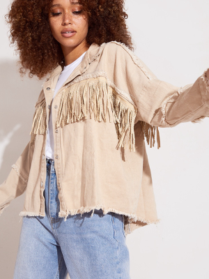 Sand Fringe Studded Denim Shacket