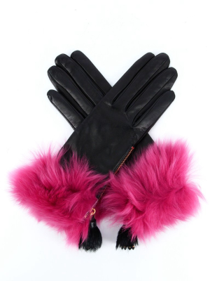 Prada Fur-trim Tassel Gloves