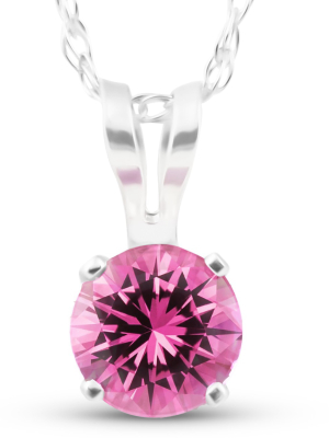 Pompeii3 Solitaire 1/2 Ct Pink Sapphire Pendant 14k White Gold Womens 18" Necklace