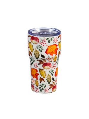 Cypress Home Beautiful Bountiful Orchard Double Wall Ceramic Companion Cup With Tritan Lid - 4 X 4 X 6 Inches Indoor/out