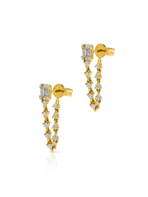 14kt Yellow Gold Baguette Diamond Amie Earrings