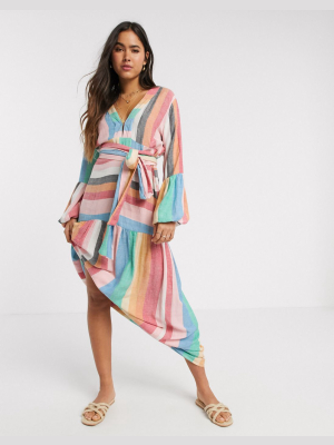 Billabong X Sincerely Jules Mix It Up Maxi Dress In Rainbow Stripe