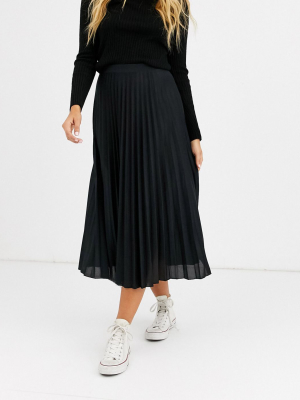 Asos Design Pleated Midi Skirt In Black