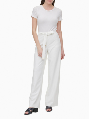 Solid Belted Wide Leg Pants