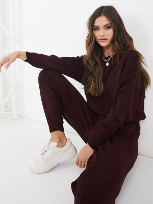 Femme Luxe Knitted Oversized Sweater And Sweatpants In Burgundy