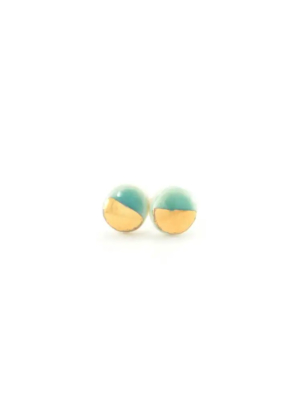 Tiny Porcelain &amp; Gold Pebble Stud - Teal/gold Half