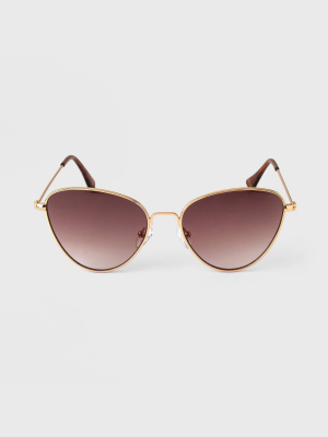 Women's Small Frame Cateye Metal Sunglasses - A New Day™ Gold