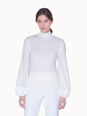 Wool Silk Stretch Pullover With Volume Sleeves