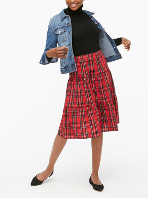 Three-tier Tartan Midi Skirt