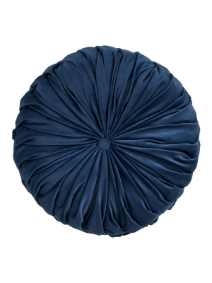 14" Round Velvet Pintucked Poly Filled Throw Pillow Navy - Saro Lifestyle