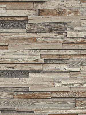 Reclaimed Wood Plank Peel-and-stick Wallpaper In Charcoal And Brown By Nextwall