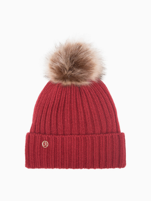 Ribbed Logo Color-pop Pom-pom Hat