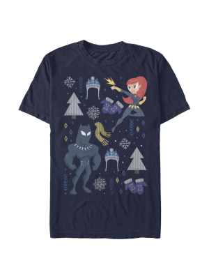 Men's Marvel Christmas Black Widow & Panther T-shirt