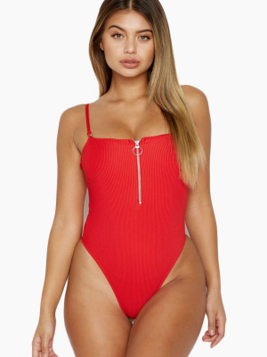 Flash High Leg One Piece Swimsuit - Red