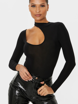 Black Slinky High Neck Cut Out Long Sleeve...