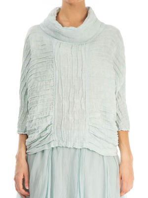 Cowl Neck Aqua Breeze Silk Linen Blouse