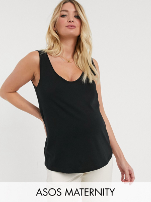 Asos Design Maternity Ultimate Organic Cotton Scoop Neck Tank In Black