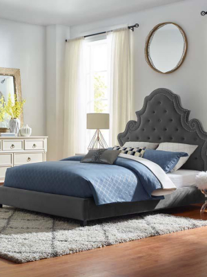 Vouge Queen Tufted Nailhead Performance Velvet Platform Bed