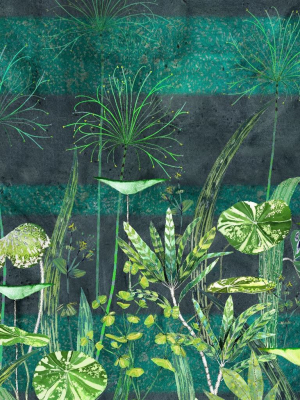 Sample Arjuna Leaf Wall Mural In Viridian From The Zardozi Collection By Designers Guild