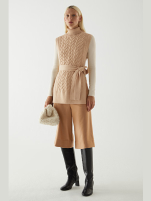 Cable Knit Roll-neck Belted Vest