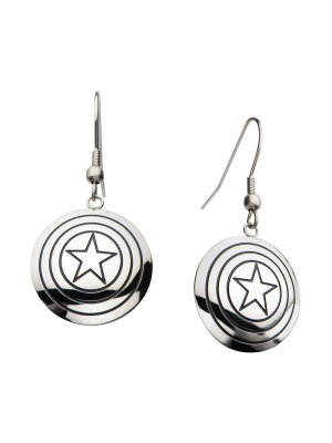 Women's Marvel Captain America Shield Logo Stainless Steel Polished Dangle Earrings