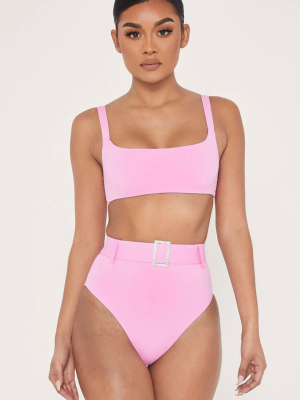 High Waist Belted Bandeau Bikini Swimsuit - Two Piece Set