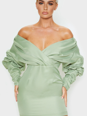 Sage Green Off The Shoulder Ruched Bodycon Dress