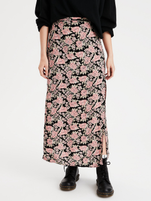 Ae High-waisted Floral Slit Midi Skirt