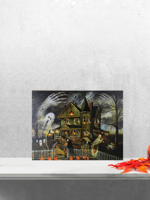 Northlight Led Lighted Creepy Haunted House Halloween Canvas Wall Art 12" X 15.75"