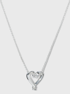 Sterling Silver Open Heart Necklace - Silver