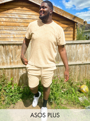 Asos Design Plus Two-piece T-shirt In Beige Towelling