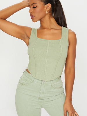 Sage Green Corset Detail Crop Top