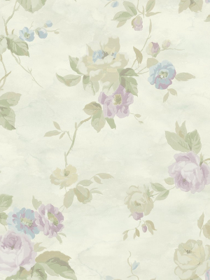 Watercolor Trail Wallpaper In Cream And Blue From The Watercolor Florals Collection By Mayflower Wallpaper