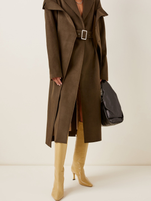 Convertible Belted Wool-blend Coat