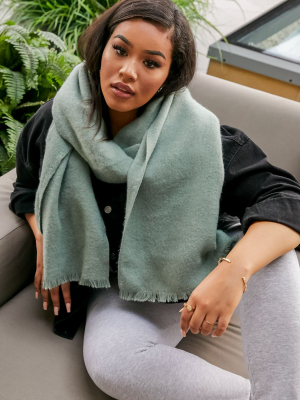 Asos Design Supersoft Long Woven Scarf With Raw Edge In Sage