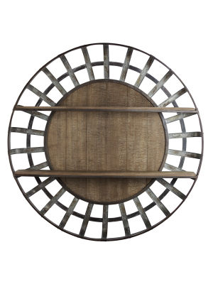 35.5" Decorative Round Wood And Metal Wall Shelf Brown - E2 Concepts