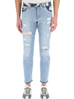 Dolce & Gabbana Majolica Detail Ripped Jeans