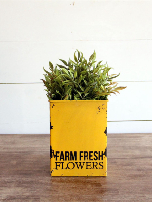 Distressed Yellow "farm Fresh" Decorative Metal Planter Storage Tin - Foreside Home & Garden