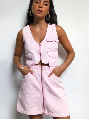 Washed Pink Denim Utility Crop Top