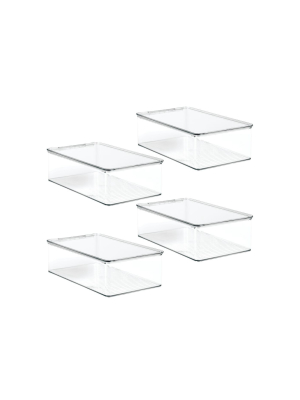 Mdesign Stackable Closet Shoe Storage Bin Box With Lid, Clear, 4-pack