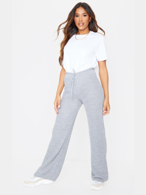 Grey Tie Waist Wide Leg Knitted Pants