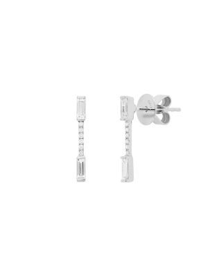 Kendall Linear Baguette Diamond Earrings - White Gold