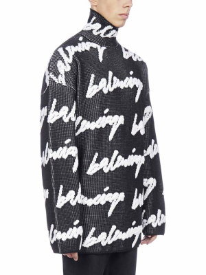 Balenciaga Allover Logo Turtleneck Sweater